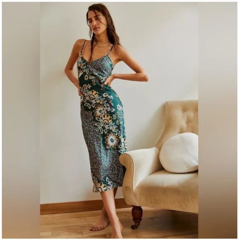 Free People Green Floral Midi Slip Dress